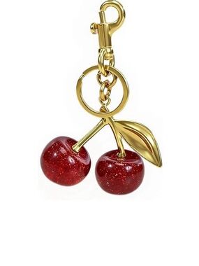 Gold Cherry Keychain with Red Glitter Charms